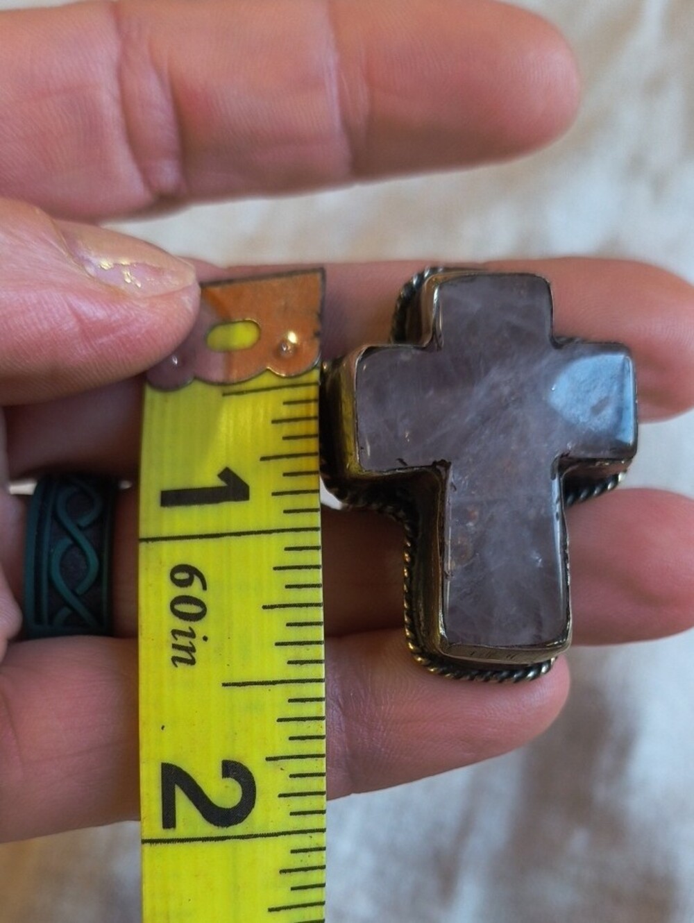Artisan Lavender Cross Stone Ring in Silver Tone - Picture 4 of 6